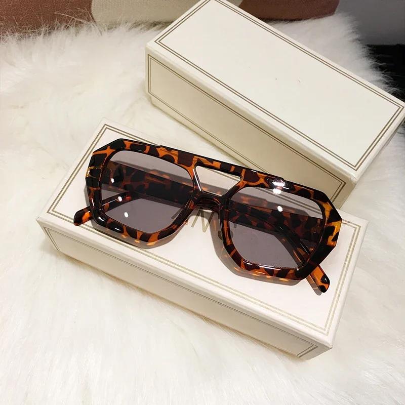 Retro Tortoiseshell Pilot Sunglasses Women Brand Designer Oversized Shades Eyewear Double Bridge Rectangle Men Sun Glassses