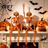 Scary Doorway Hanger 40cm Pumpkin Head Skeleton for Halloween Decoration, Movable Joint Indoor Hanging Ghost Skull Figurine with Lanyard, Spooky Party