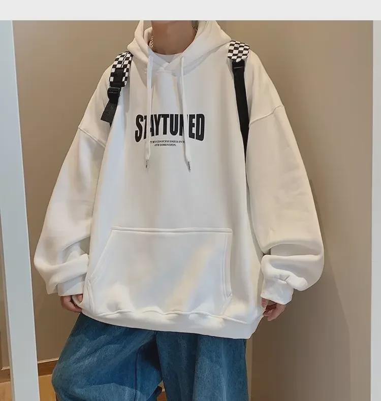 Men's Trendy American Letter Print Hoodies - Autumn/Winter Hong Kong Style, Large Size Youth Pullover Jacket