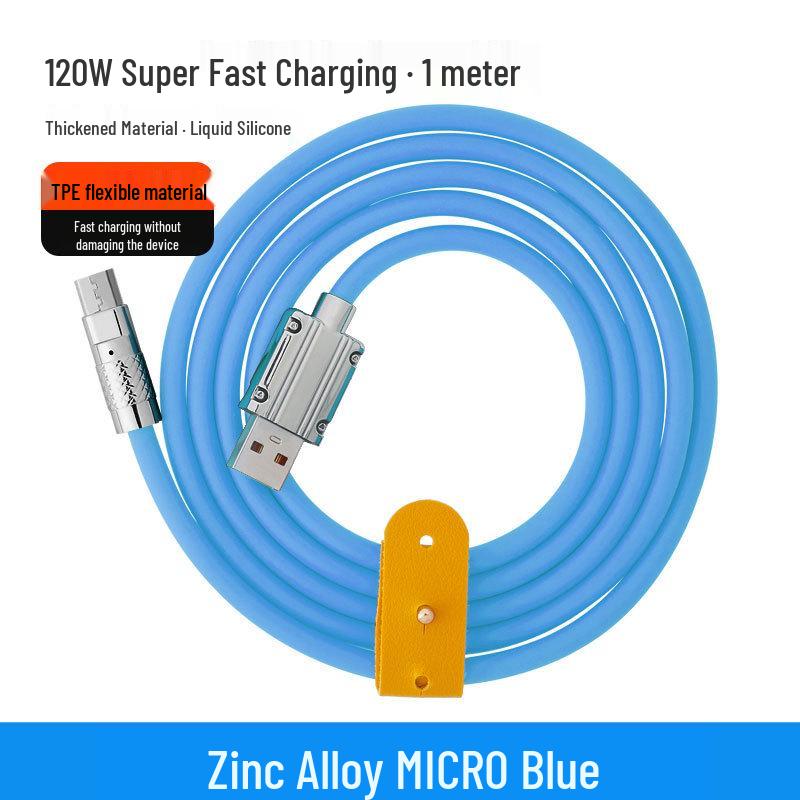 120W Zinc Alloy Silicone 6A Fast Charging Data Cable with Light