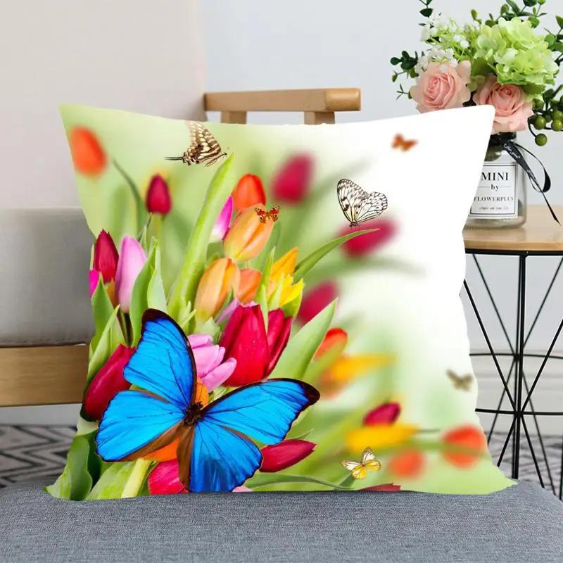 Tulip Flower Pillowcase Bedroom Home Office Decorative Square