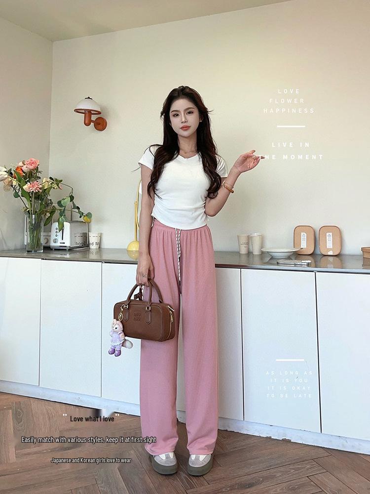 2025 Women's Rock Candy Wide Leg Ice Silk Pants: Summer Loose, Slimming, and Draping Straight-Leg Design