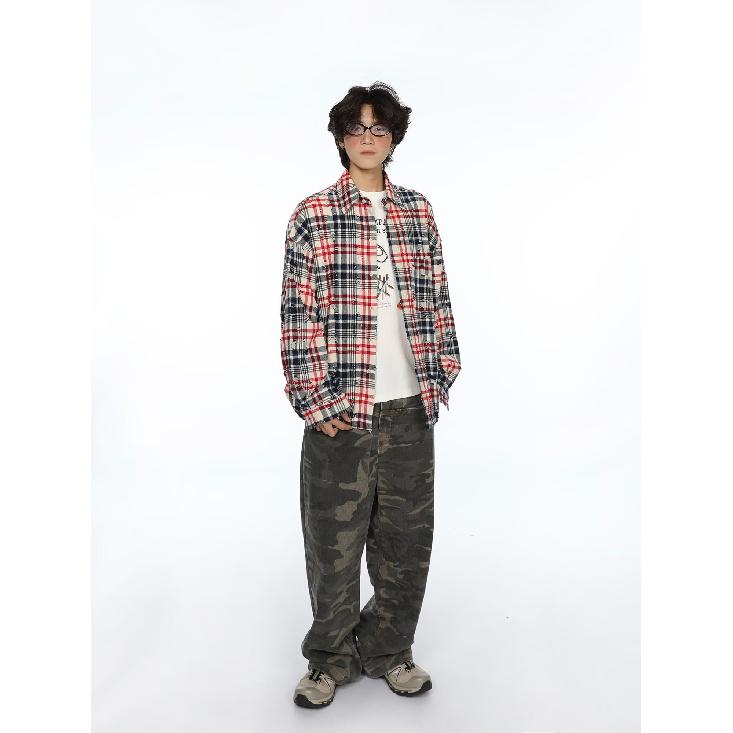 2024 Plaid Long Sleeve Shirt Japanese Hong Kong Style Ins Loose Shirt Boys Summer Trendy Versatile Casual Coat