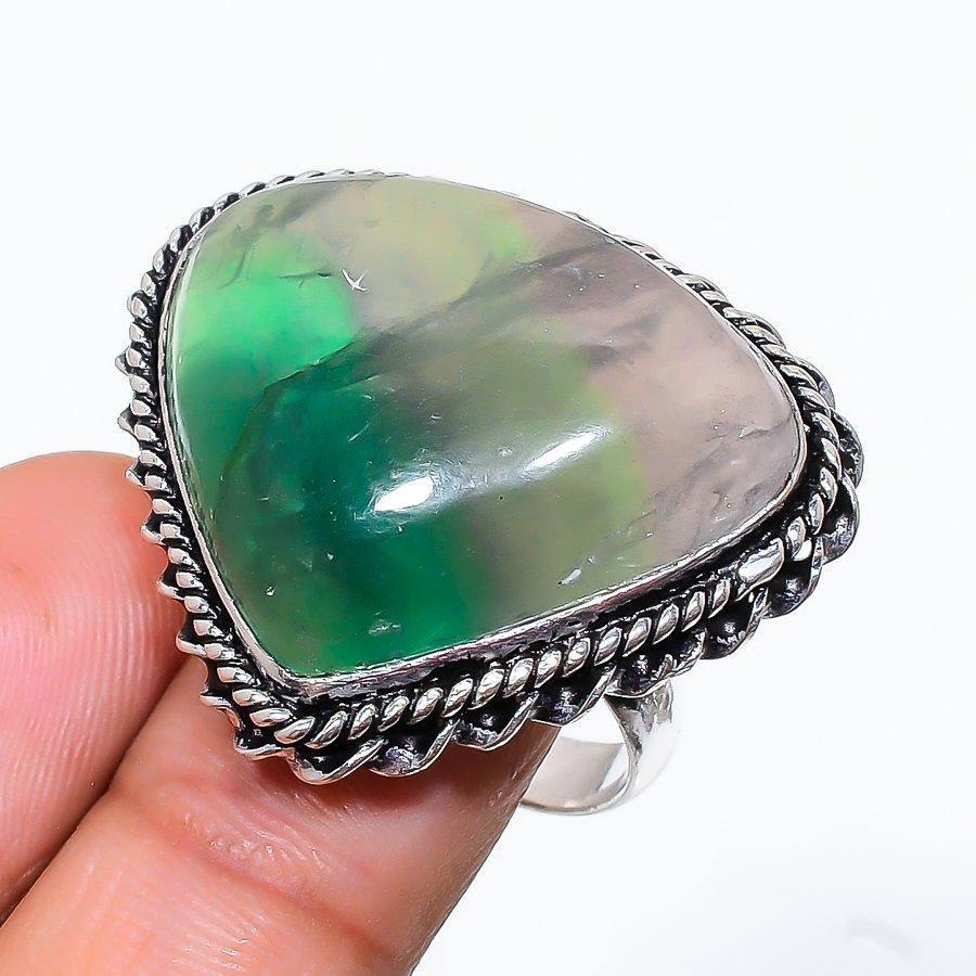 

Кольцо из стерлингового серебра 925 пробы с натуральным зеленым флюоритом ручной работы, размер 8,5 b9j57
