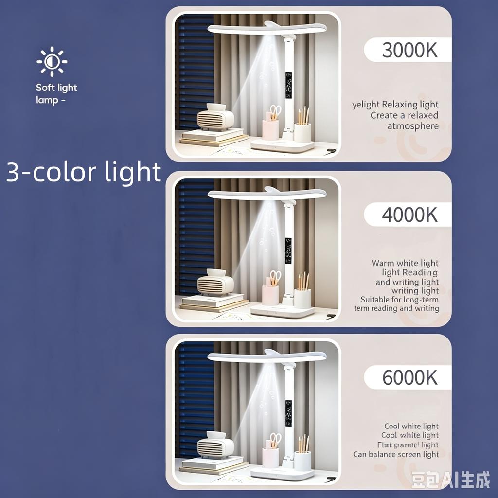 LED Table Lamp USB Chargeable Desk Light with Calendar Clock Foldable Eye Protection Reading Night Lighting