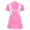 Mens Sissy Maid Dress Ruffles Trims Bow Apron Puff Sleeve A-Line Dress