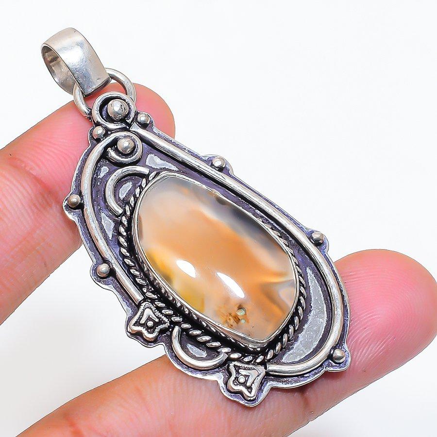 Natural Montana Agate Gemstone 925 Sterling Silver Jewelry Pendant 2.25" ZS-346