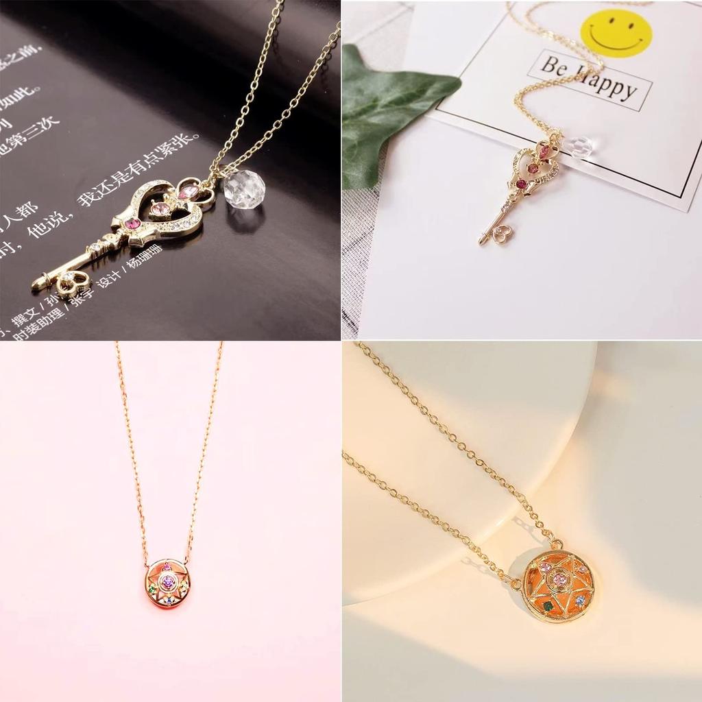Sailor Moon Halskette für Schlüssel der Zeit und Kristallstern-Kompaktpuder Pretty Guardian Accessoire Kosmetik Frauen, Weltraum, Halskette, Anhänger,