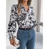 2026 Spring/Summer Elegant Contrast Color Floral Lantern Sleeve Turn-down Collar Shirt Casual Breathable Women's Top