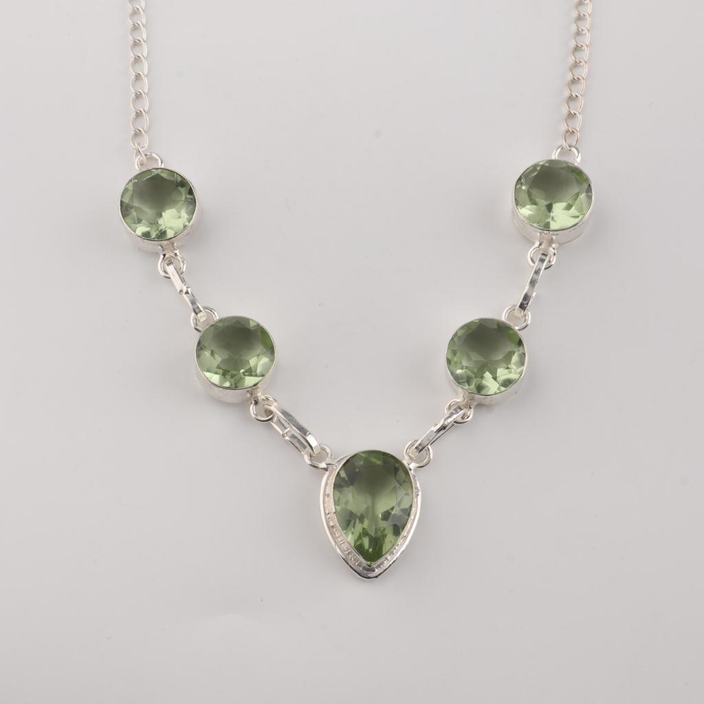 Green Amethyst Gemstone Silver Handmade Necklace16-18" 925 Sterling Silver Women Jewelry Gift For Birthday RN-3-14