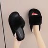 Thick-soled outer wear fluffy slippers women's autumn new one-word home plush slippers open-toed cotton slippers