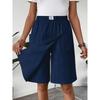 Damen elastischer Bund Skort Lässige einfarbige Leinenmischung Shorts mit Taschen