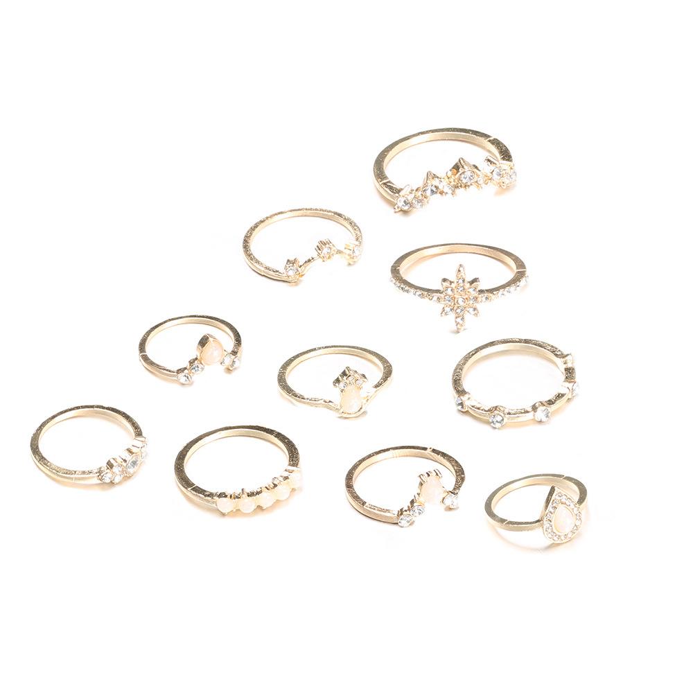 Imitation Opal Style Ring With Diamond Crown Combination Joint Ring 10-Piece Set Ring