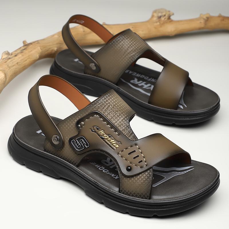 Fashion Summer Men PU Leather Sandals Non-slip Mens Wading Aqua Shoes Quick Dry Slippers Outdoor Beach Shoes Male Casual Soft Half Drag