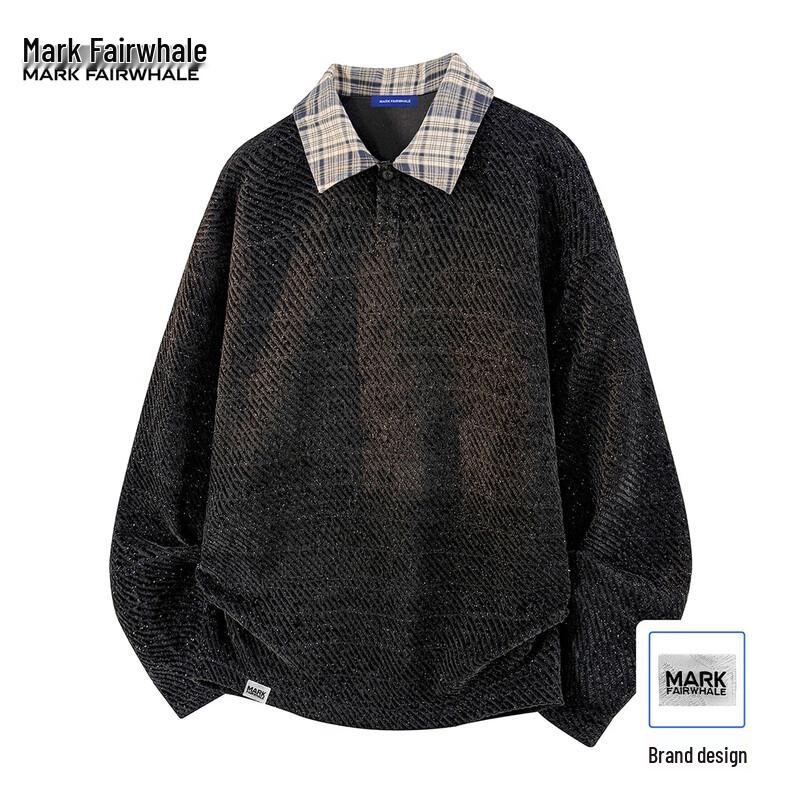 Mark Fairwhale Men's Plaid Polo Collar Knit Sweatshirt