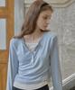 LETTER FROM MOON Logo Silver Embroidered Layered T-Shirt (Blue)