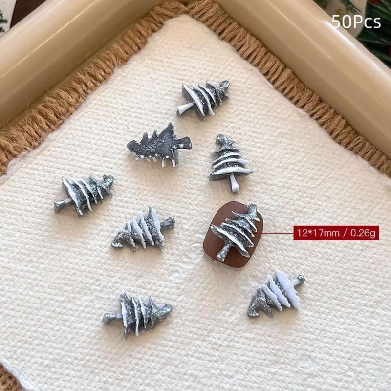 18/50Pcs Creative Realistic Gold Silver Christmas Tree Resin Nail Charms Resin Stereo Nail Art Decorations Diy Nails Accessories