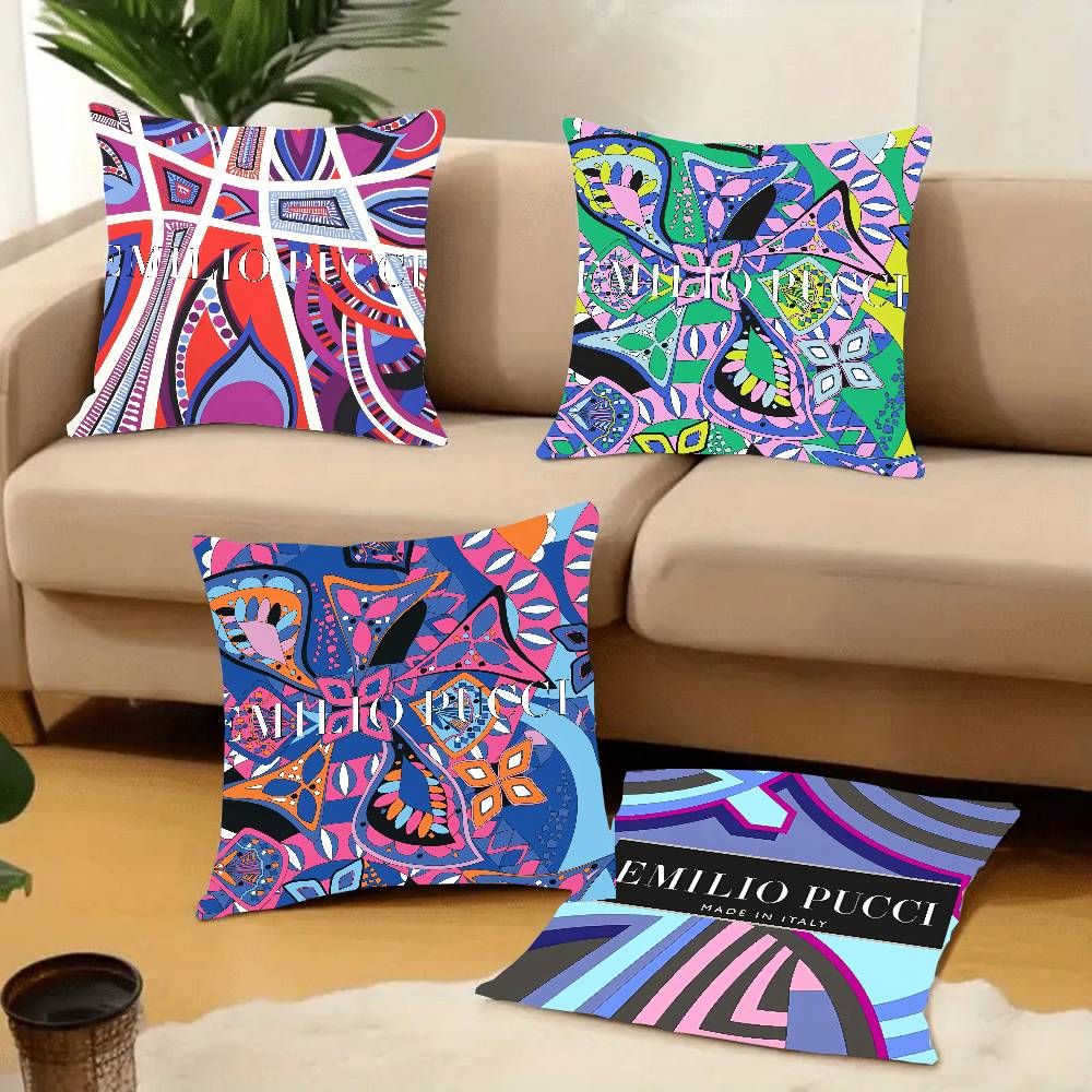 E-EE-Emilio Logo P-Pucci Pillow Case Home Decor Throw For Sofa Bed Car Room Decor Gift Idea