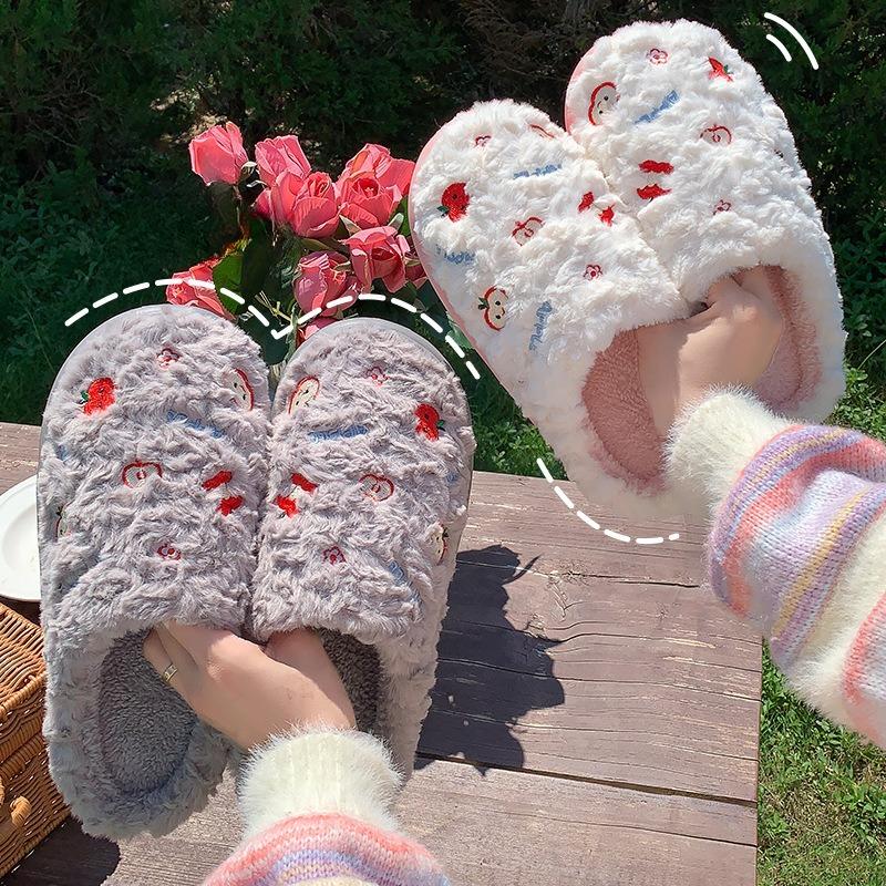 Women's Thick-soled Plush Slippers, Warm and Anti-slip Indoor Cotton Shoes