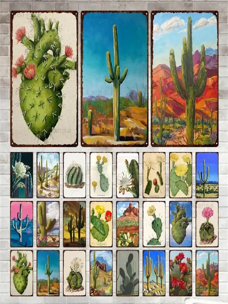 Vintage Floral Metal Plaque  Green Plants  Cactus Tin Sign  Wall Decoration for Garden Kitchen Living Room  Iron Painting Home D