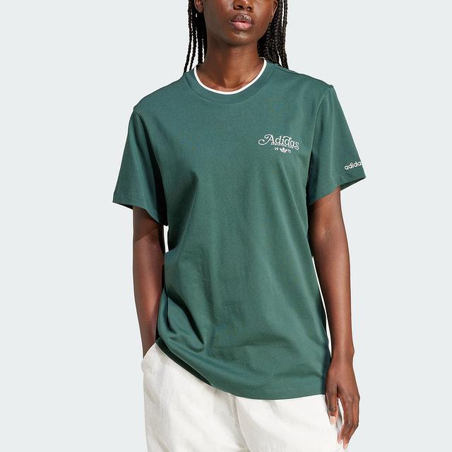 adidas Originals Alphabet Mini-Logo Bequemes Sportliches Atmungsaktives Kurzarm-T-Shirt Damen Oberteile Grün IX3540