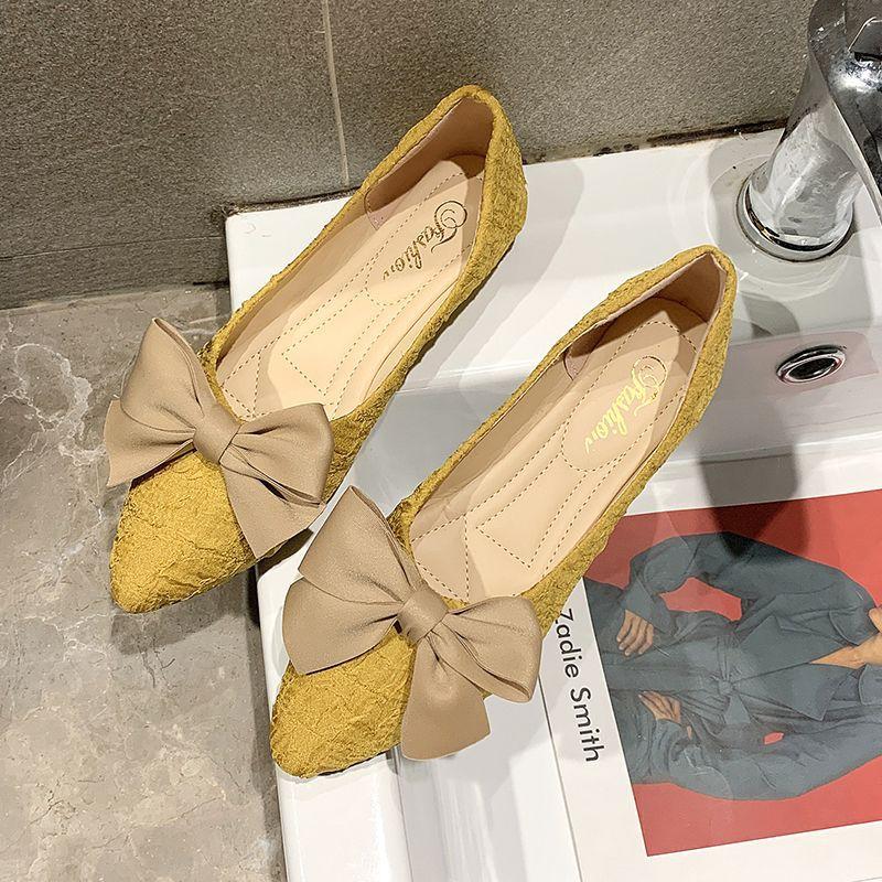 With Skirt Pointed Single Shoes Women's Spring and Summer New Versatile Internet Celebrity Flat Bow One Pedal Doudou Shoes