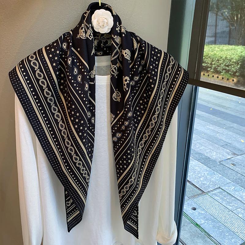 Spring and Autumn Premium Triangle Scarf Double Layer Satin Korean Edition Small Shawl Silky Smooth Foreign Style Neck Protection Silk Scarf Scarf