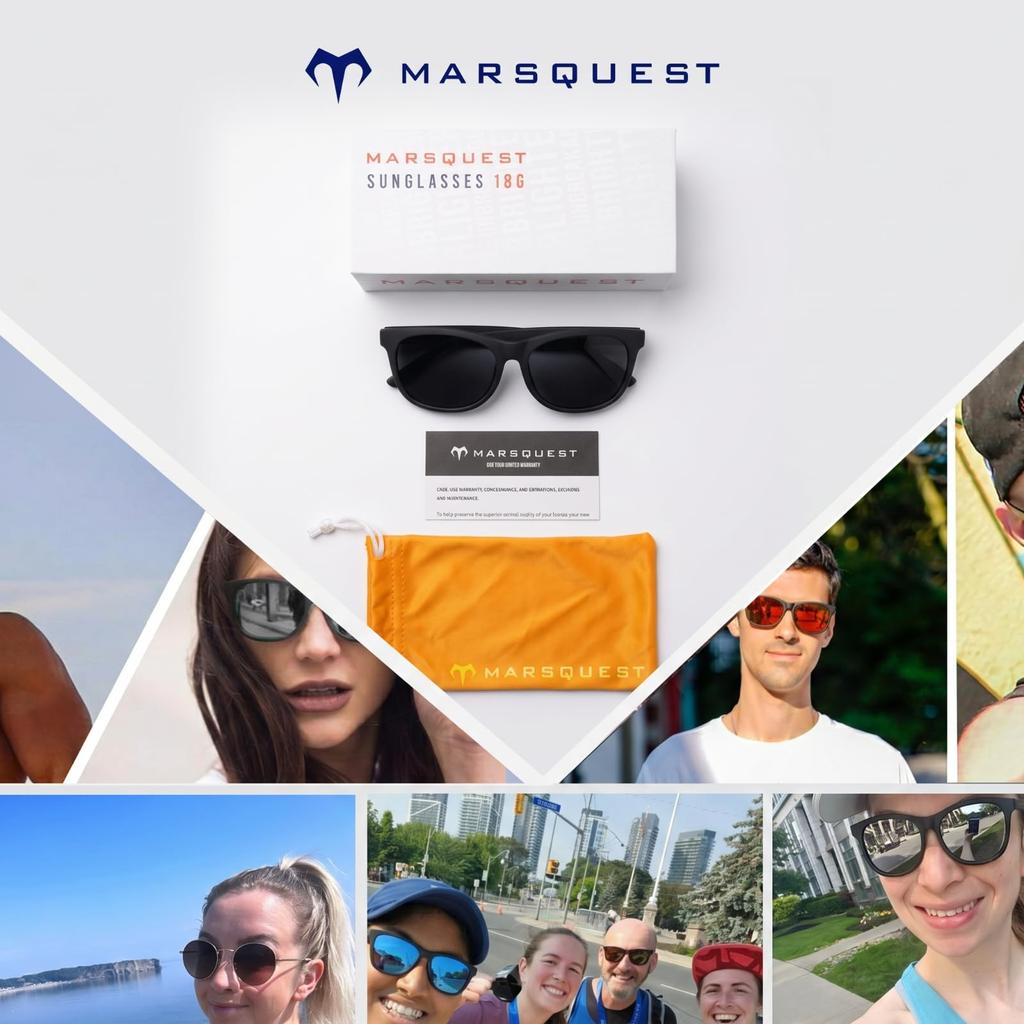 [MARSQUEST] Men's Polarized Sunglasses, UV400 UV Protection, Ultra-Lightweight, Driving Sunglasses, Wellington Style, Motorcycle Sunglasses, Impact Re