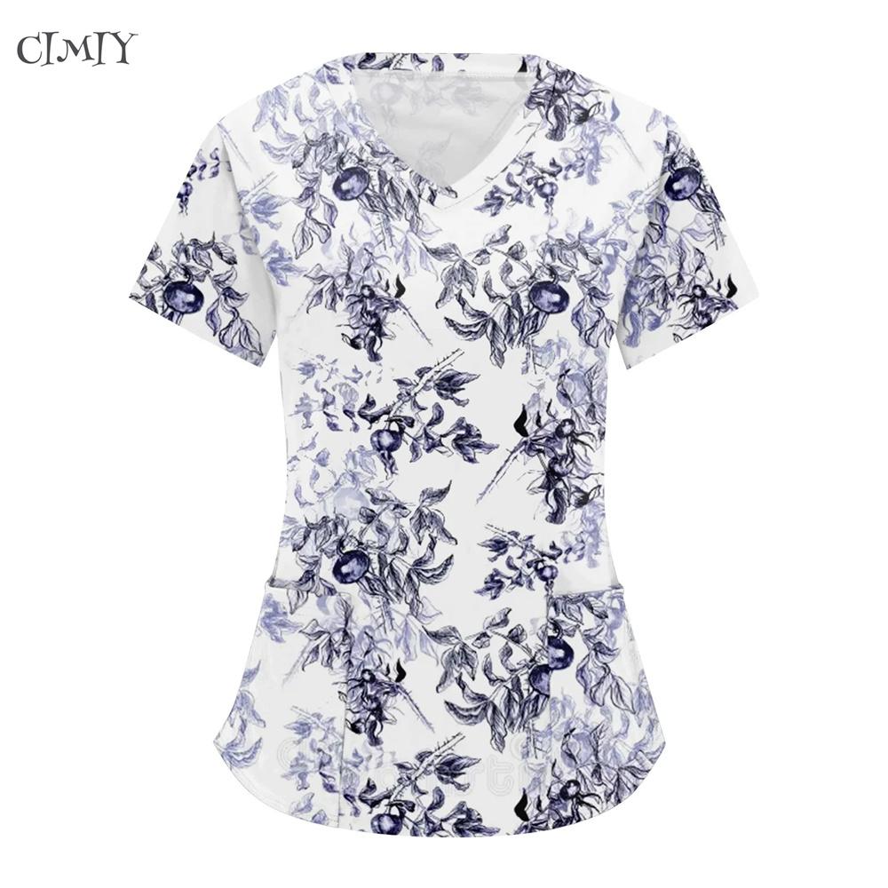 Damen Krankenschwester Kurzarm OP-Uniformen Frau Weiches Scrub-Top T-Shirt mit Taschen Atmungsaktives & Pflegeleichtes Gewebe Krankenschwester Oberteile