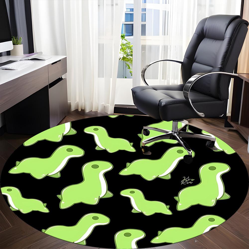 1pc Dino Green Office Round Area Rug, Under Office Chairs Bedroom Living Room Home Decor, Room Deco, Available in Various Sizes