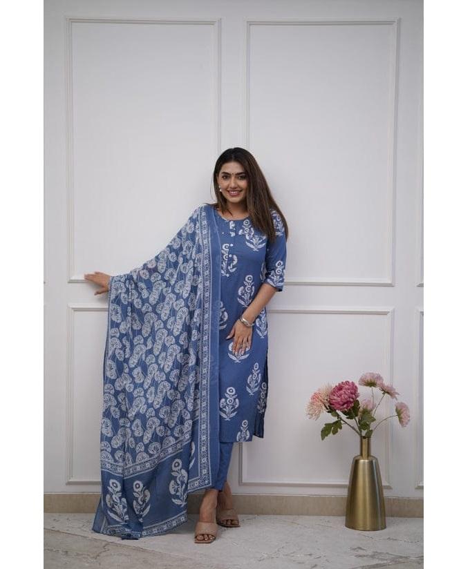 Indian Designer Top Tunic Kurta Pant Dupatta Set Women Bollywood Kurti Salwar Suit