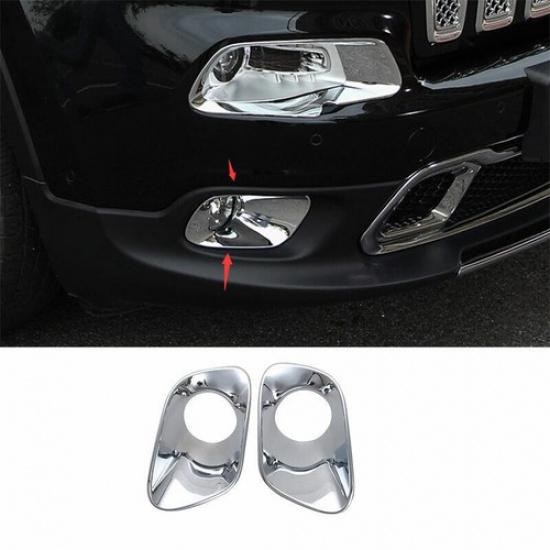 For Jeep Cherokee 2014-18 Chrome Front Bumper Fog Light Lamp Frame Cover Trim 2X