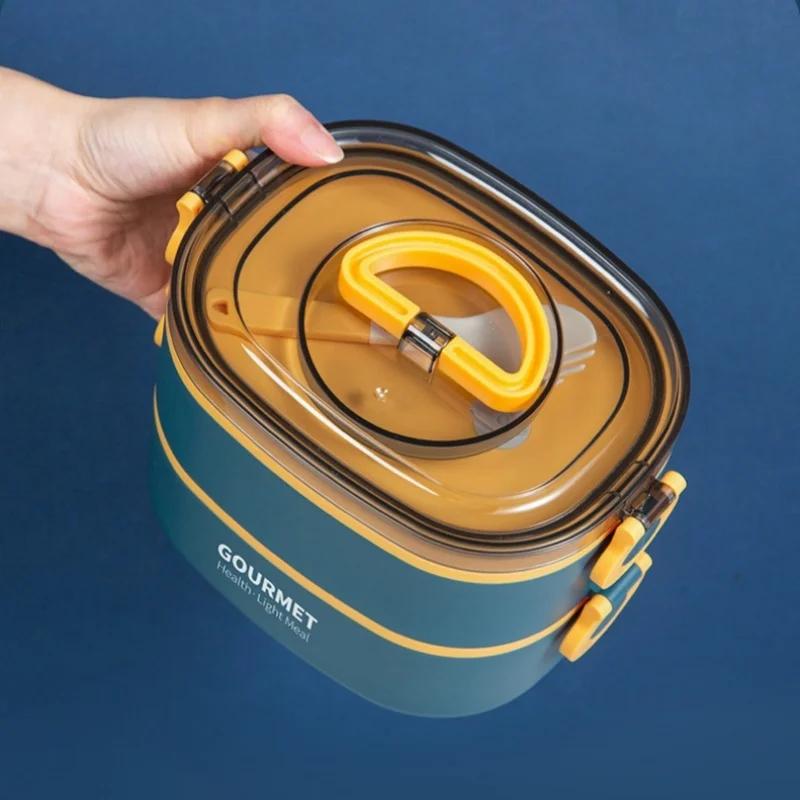 2000ML Lunch Box Stainless Steel Portable 3 Layer Children Student Bento Box Leakproof Microwavable Food Container School Travel