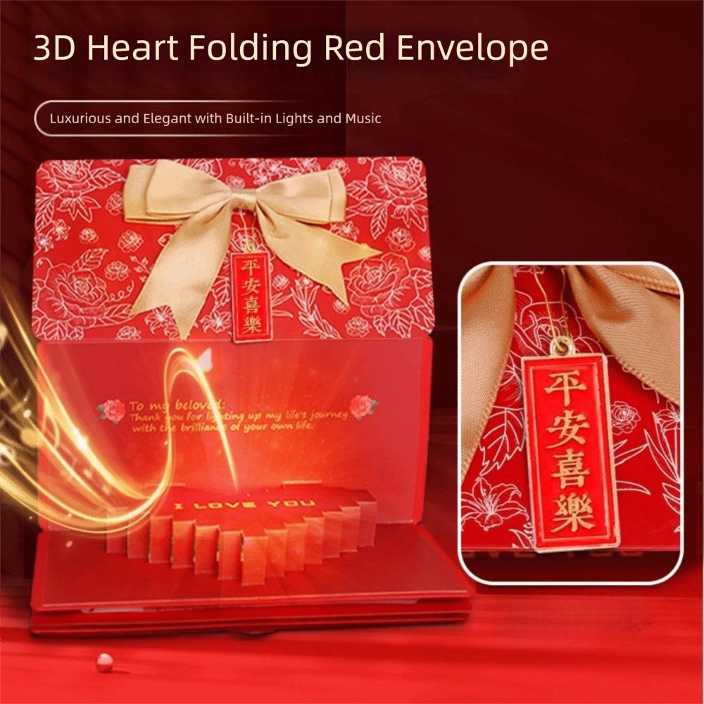 3D Birthday Red Envelope Greeting Card Foldable Multiple Card Slots Musical Light Greeting Card Red Envelope Greeting Card