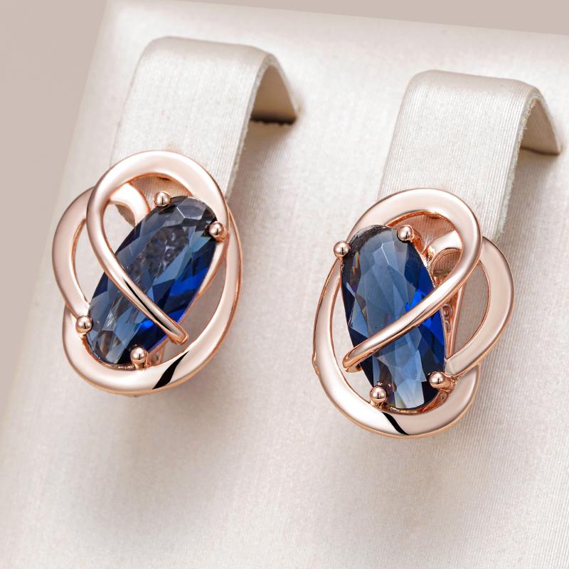 Unusual Shiny Oval Blue Natural Zircon Dangle Earrings For Women Luxury  Rose Gold Color Wedding Party Daily Jewelry