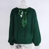 European & American V-neck Bowknot Sweater - Women's Casual Autumn/Winter Long Sleeve Loose Top