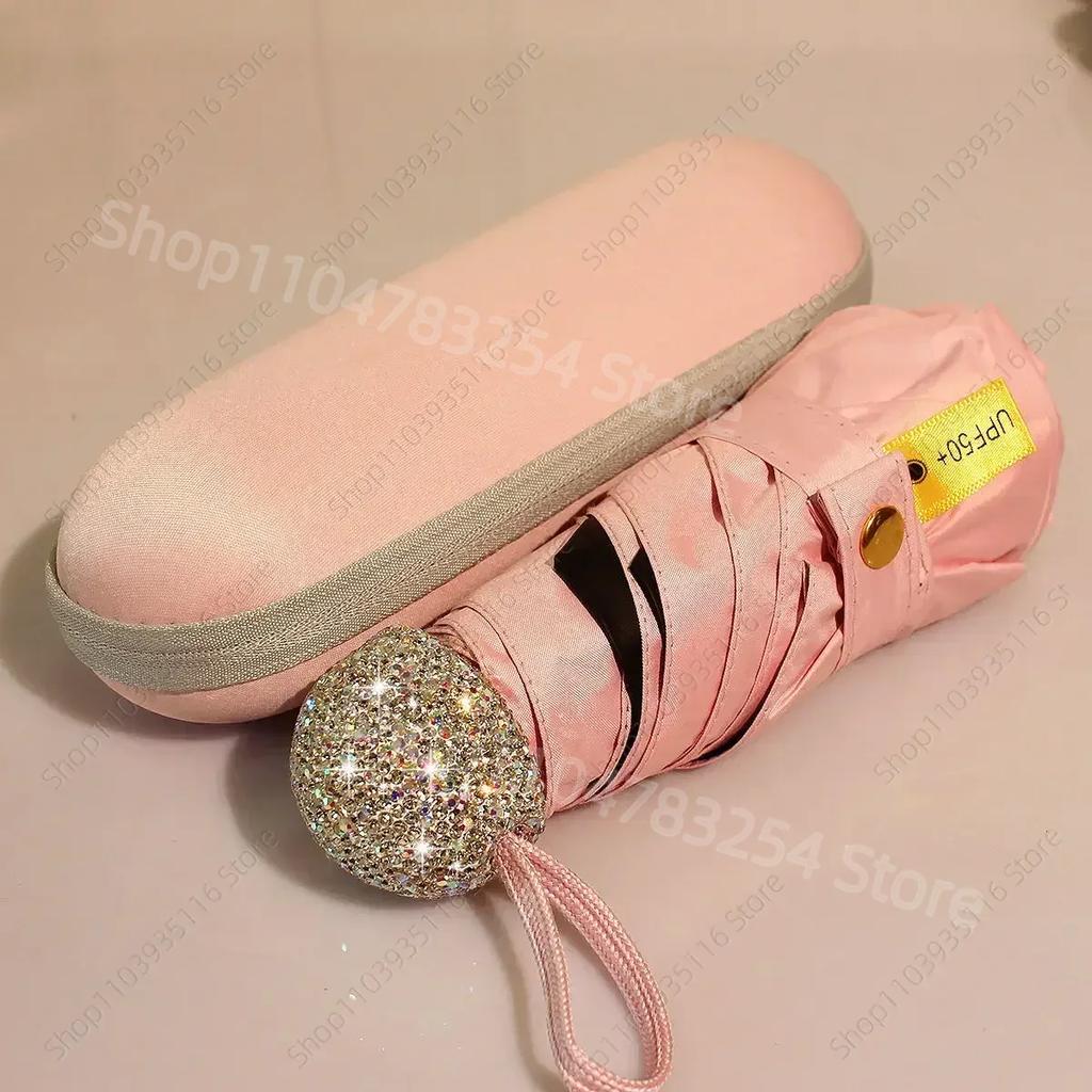 Luxury Rhinestone Capsule Umbrella Anti UV Sunscreen Folding Umbrella Portable Travel Girls Sunshine Umbrella Bling Rain Gear