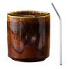 Vintage Keramik-Kaffeebecher mit Strohhalm, Retro Handbemalte Gestreifte Zylinderbecher, Grobkeramik für Heiße Kalte Getränke