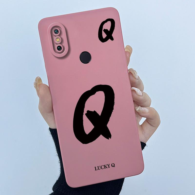 Lucky Initial Letter Phone Case For Xiaomi Mi A2 (Mi 6X) Casing Full Protect Camera Lens Shockproof TPU Soft Matte Cover Bumper