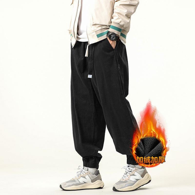 Winter men's overalls retro wide-leg casual trend leggings fleece thickened loose versatile trousers