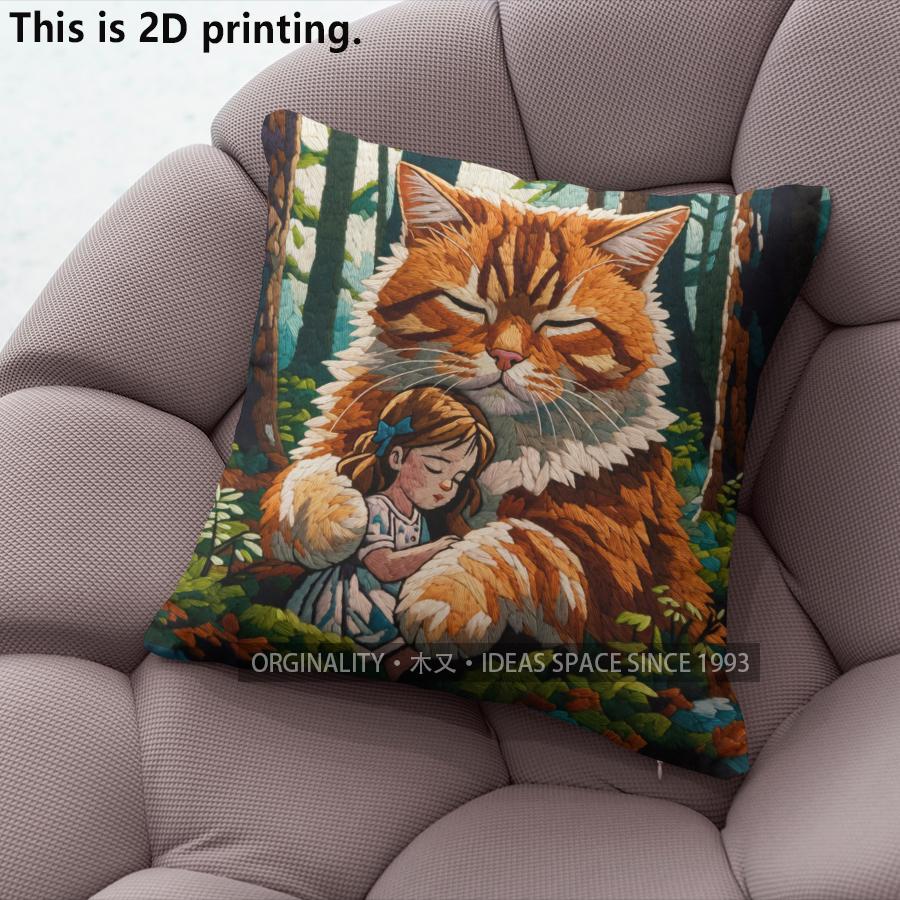 Süße Waldkatze Mädchen Druck Kissenbezüge Muster Kissenbezug Geeignet für Sofa Schlafzimmer Auto Kissenbezug