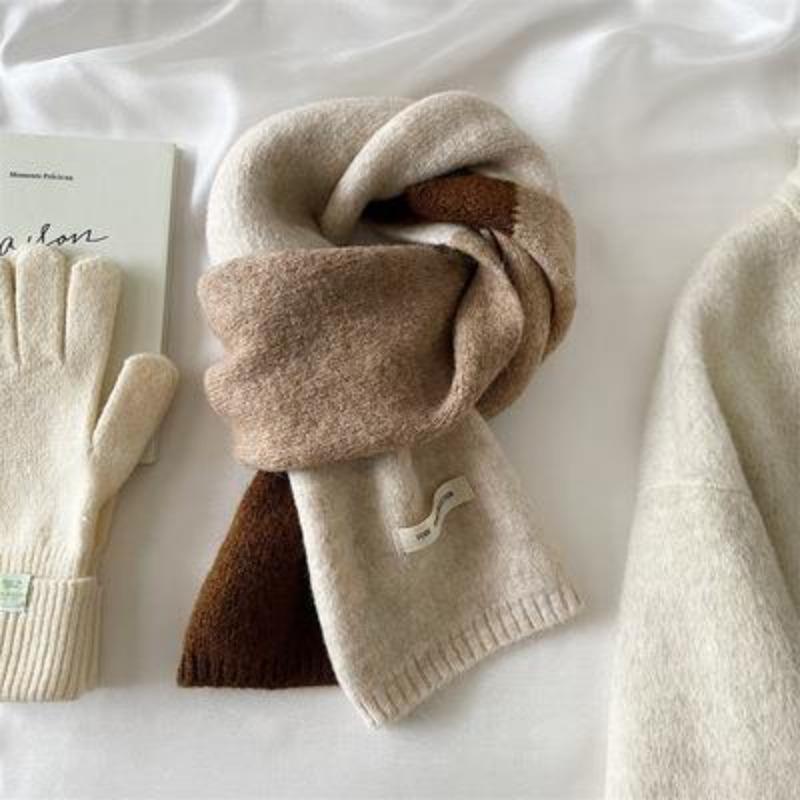 Contrast Color Scarf for Women Autumn and Winter Korean Version Cute Student Warm Knitted Knitted Matching Color Matching Decorative Scarf