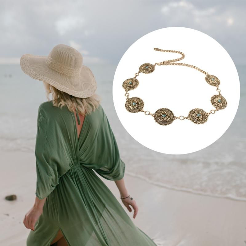 Elegant Ladies Ethnic Style Waist Belt Delicate Relief Flower Buckle Belt Summer Dress Women Summer Seaside Waist Belt