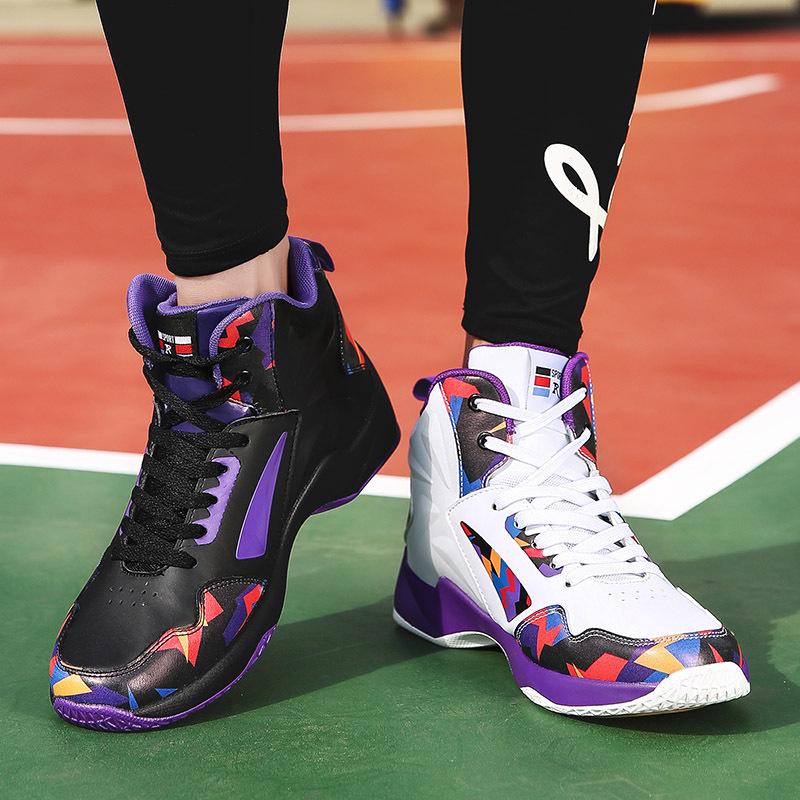Foreign trade youth basketball sports shoes leather high-top basketball shoes middle school students autumn and winter non-slip sports shoes