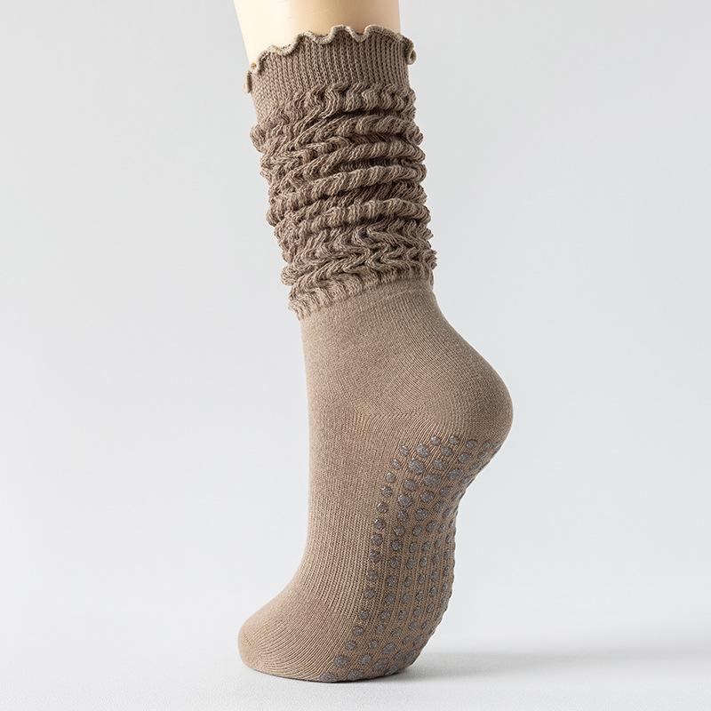 1 Pair Women Non Slip Yoga Socks High Elastic Slouch Crew Socks Silicone Grip Fitness Pilates Socks