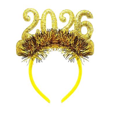 Sequin 2026 Happy New Year Headband Cute Sweet New Year Decorative Headdress Headwear Creative Christmas Headpiece Cosplay