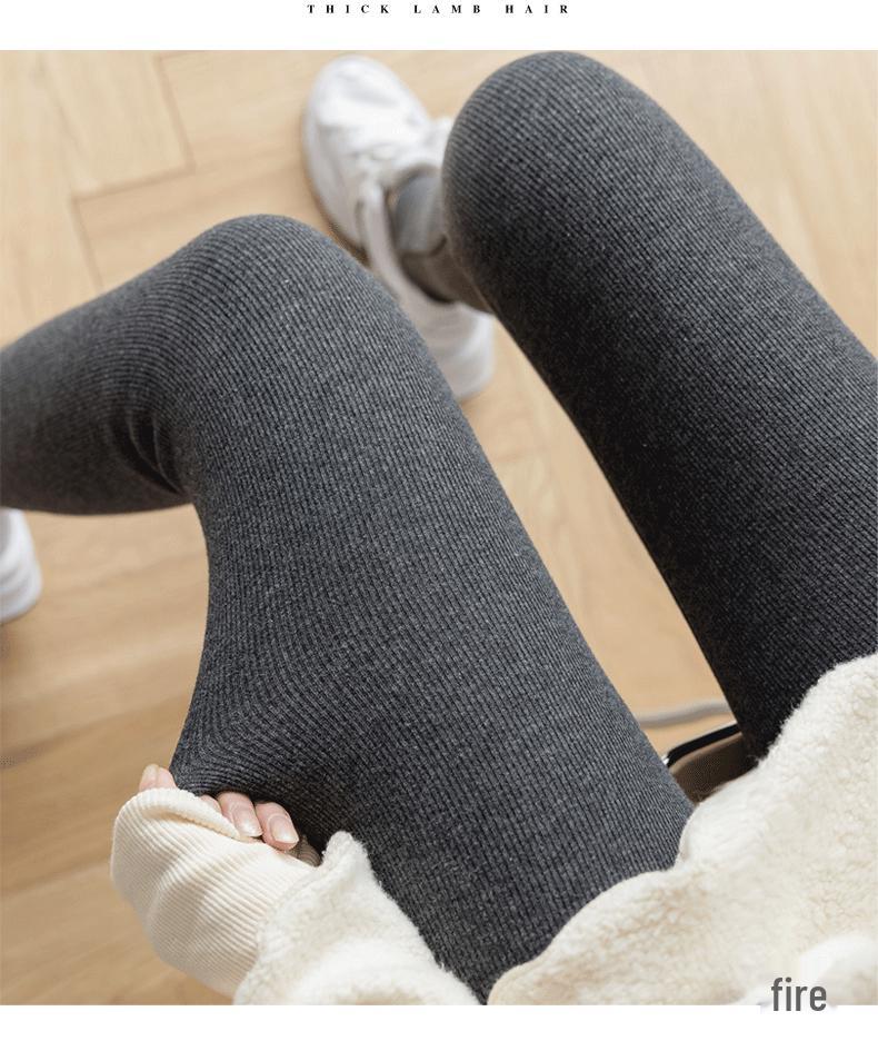 Damen Lammwoll-Leggings mit hohem Bund und Samtfutter - Warme, dicke, kältebeständige Winterhose