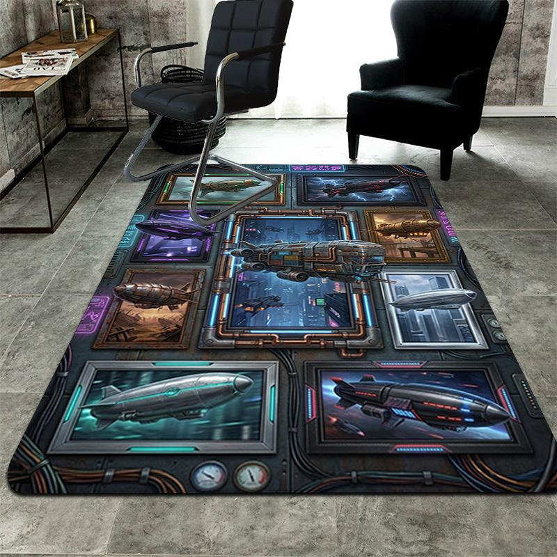 Steampunk Airship Gallery Pattern Rug Floor Mat for Living Room or Bedroom Soft and Comfortable Carpet a Gift for Birthday and Holiday.