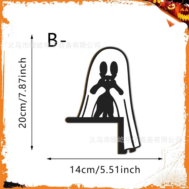 

Halloween door corner decoration, cartoon ghost cat holiday decoration atmosphere wooden crafts wooden lintel 5mm black with adhesive-backed wood board