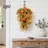 Decorative Fall Home Accessories Artificial Teardrop Swag, Faux Pumpkins Berries Pinecones Leaves Door Lifelike Pinecone Berry Garland Autumn Harvest